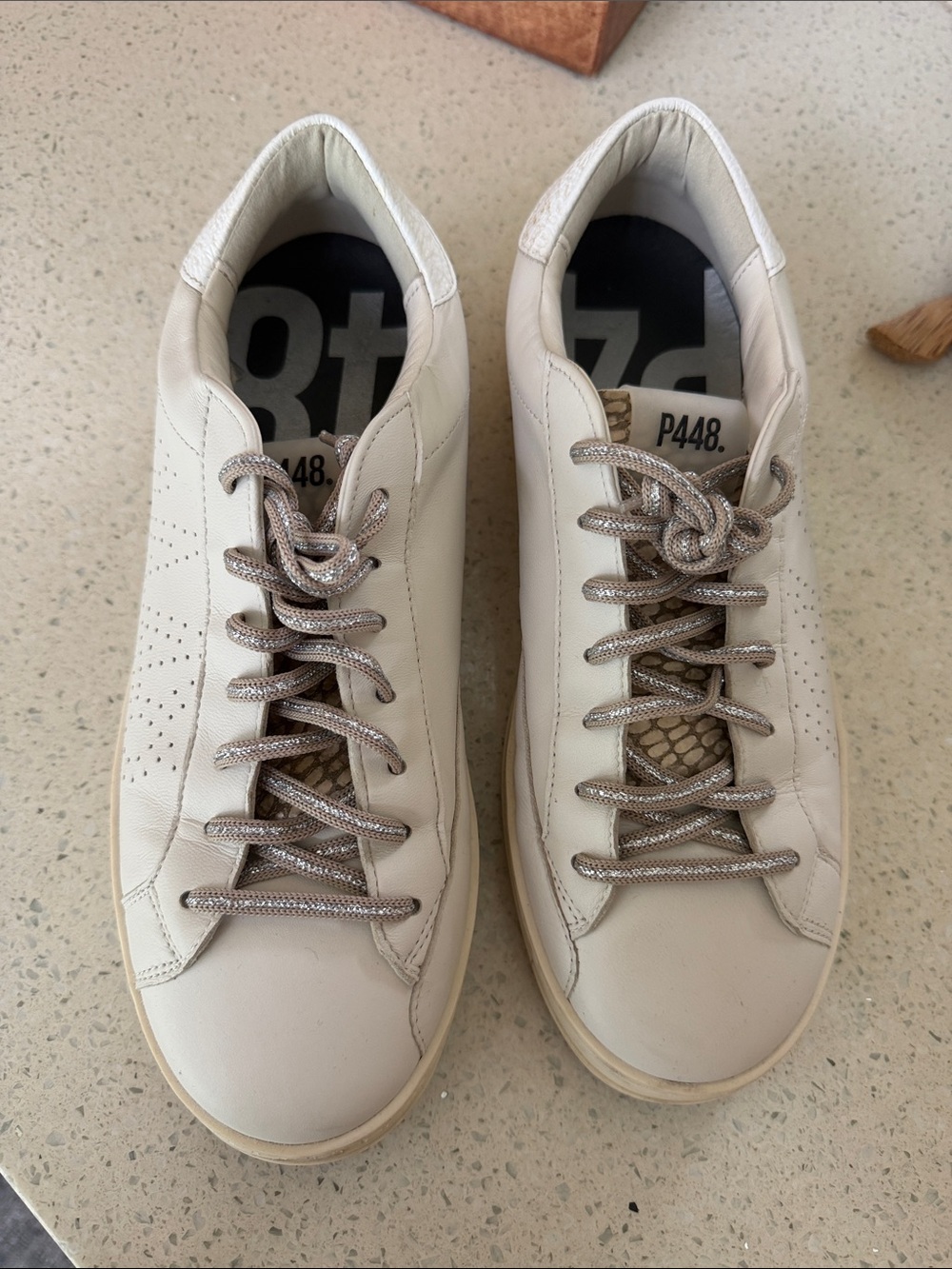 P448 Women’s White Leather Low-Top Sneakers Sz 8.5